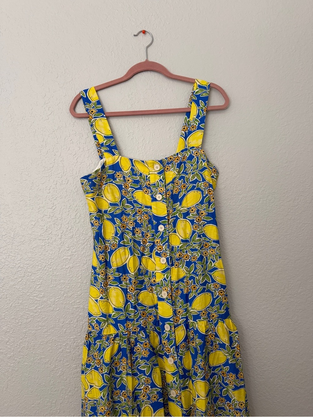 NWOT Yellow & Blue Lemon-Print Midi Dress with Tie Waist - Picture 5 of 16